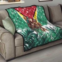 Guyana Flag Quilt Christmas Santa Jaguar and National Motto Green Yellow - Wonder Print Shop