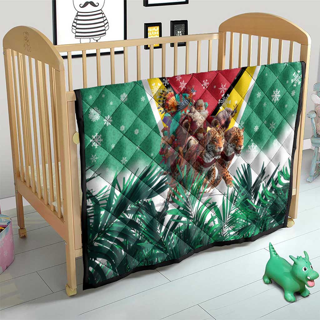 Guyana Flag Quilt Christmas Santa Jaguar and National Motto Green Yellow - Wonder Print Shop