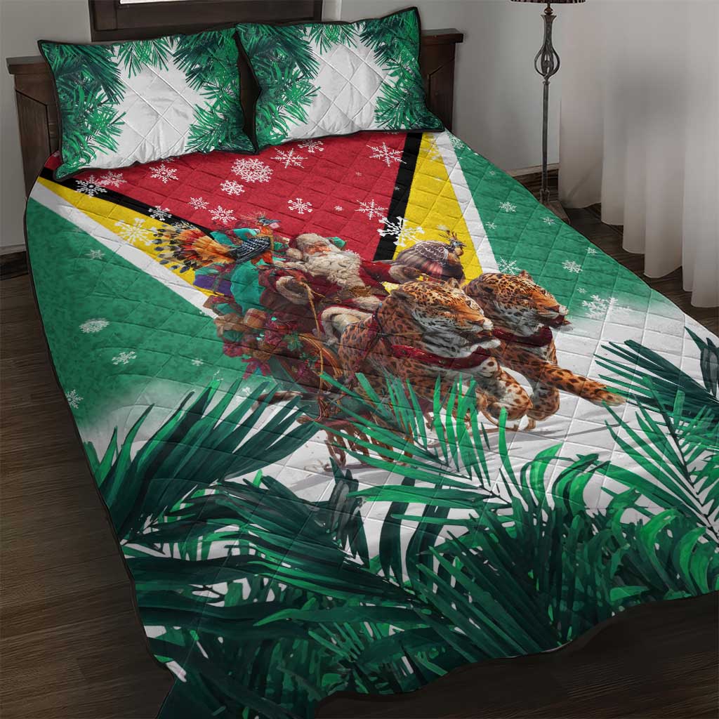 Guyana Flag Quilt Bed Set Christmas Santa Jaguar and National Motto Green Yellow - Wonder Print Shop