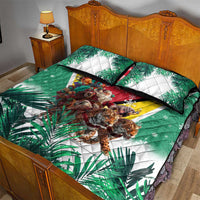 Guyana Flag Quilt Bed Set Christmas Santa Jaguar and National Motto Green Yellow - Wonder Print Shop