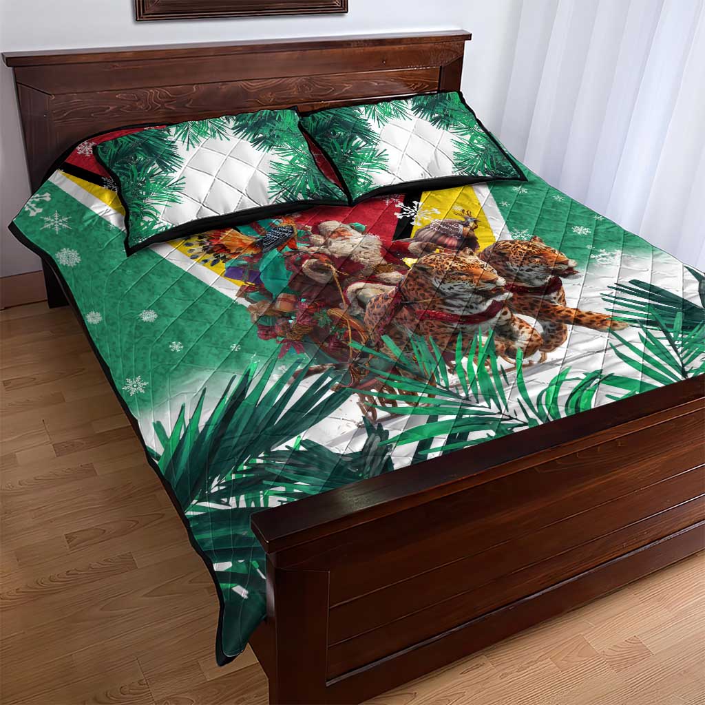 Guyana Flag Quilt Bed Set Christmas Santa Jaguar and National Motto Green Yellow - Wonder Print Shop