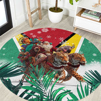 Guyana Flag Round Carpet Christmas Santa Jaguar and National Motto Green Yellow - Wonder Print Shop