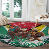 Guyana Flag Round Carpet Christmas Santa Jaguar and National Motto Green Yellow - Wonder Print Shop