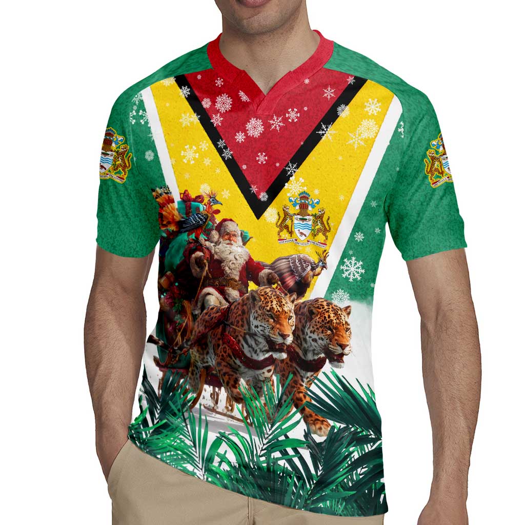 Guyana Flag Rugby Jersey Christmas Santa Jaguar and National Motto Green Yellow - Wonder Print Shop