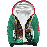 Guyana Flag Sherpa Hoodie Christmas Santa Jaguar and National Motto Green Yellow - Wonder Print Shop