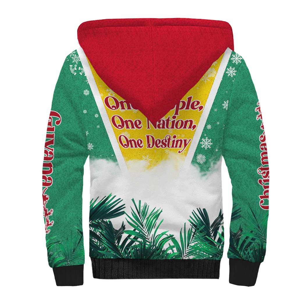 Guyana Flag Sherpa Hoodie Christmas Santa Jaguar and National Motto Green Yellow - Wonder Print Shop