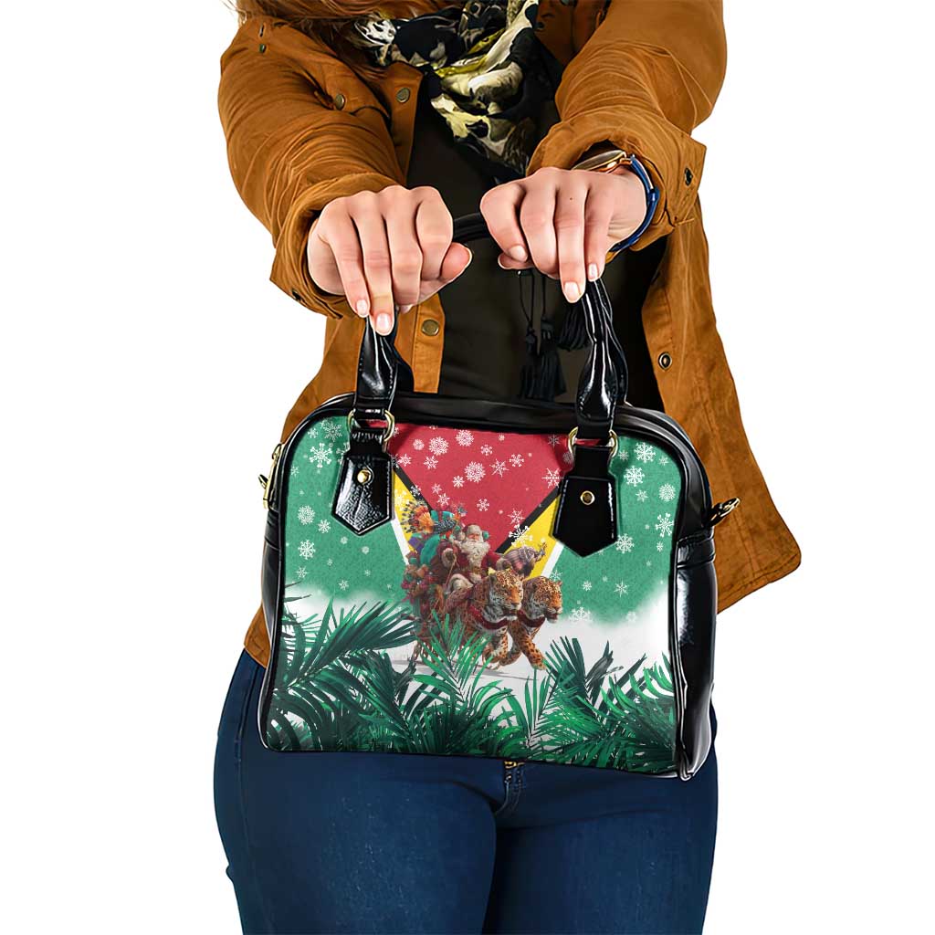 Guyana Flag Shoulder Handbag Christmas Santa Jaguar and National Motto Green Yellow - Wonder Print Shop