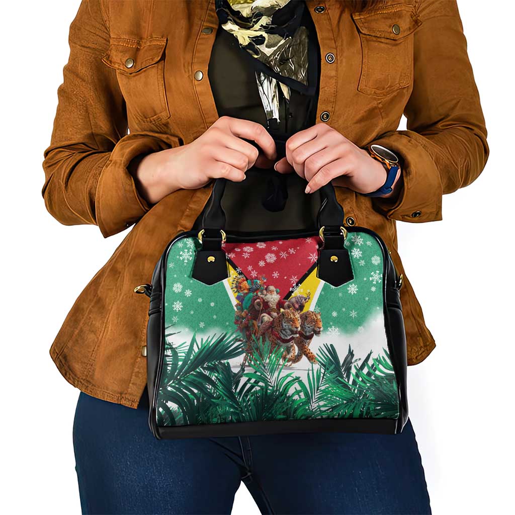 Guyana Flag Shoulder Handbag Christmas Santa Jaguar and National Motto Green Yellow - Wonder Print Shop