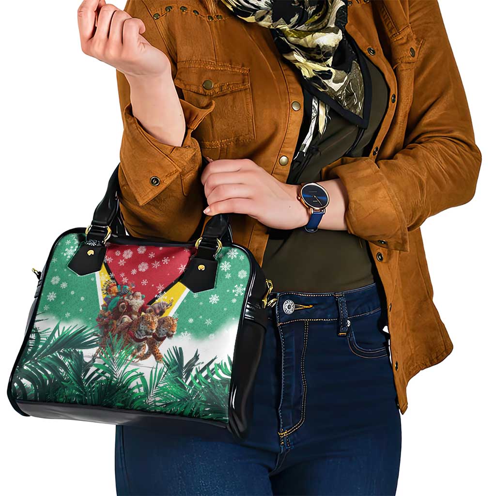 Guyana Flag Shoulder Handbag Christmas Santa Jaguar and National Motto Green Yellow - Wonder Print Shop