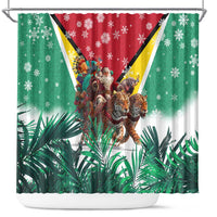 Guyana Flag Shower Curtain Christmas Santa Jaguar and National Motto Green Yellow - Wonder Print Shop