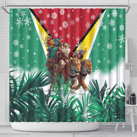 Guyana Flag Shower Curtain Christmas Santa Jaguar and National Motto Green Yellow - Wonder Print Shop
