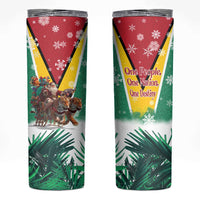 Guyana Flag Skinny Tumbler Christmas Santa Jaguar and National Motto Green Yellow - Wonder Print Shop