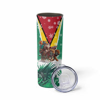 Guyana Flag Skinny Tumbler Christmas Santa Jaguar and National Motto Green Yellow - Wonder Print Shop