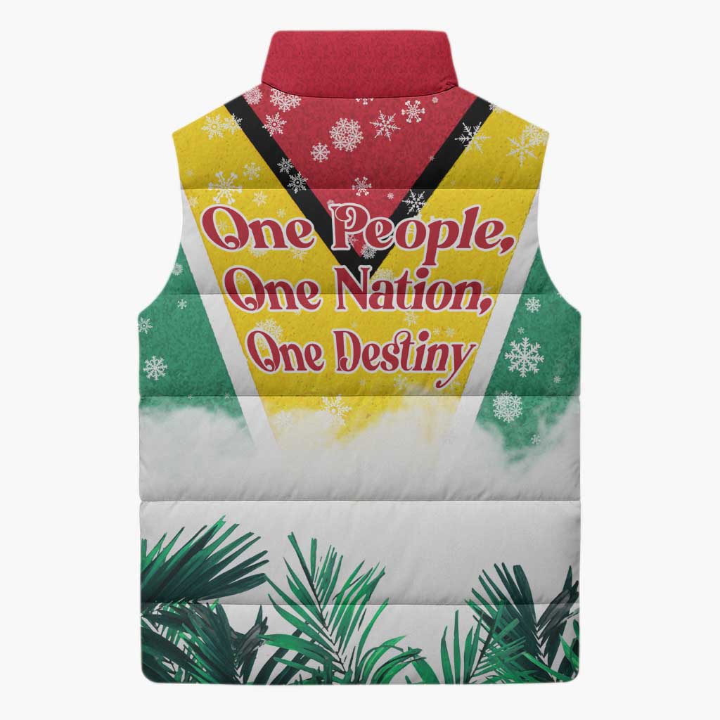 Guyana Flag Sleeveless Puffer Jacket Christmas Santa Jaguar and National Motto Green Yellow - Wonder Print Shop