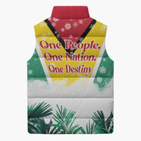 Guyana Flag Sleeveless Puffer Jacket Christmas Santa Jaguar and National Motto Green Yellow - Wonder Print Shop