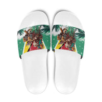 Guyana Flag Slide Sandals Christmas Santa Jaguar and National Motto Green Yellow - Wonder Print Shop