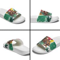 Guyana Flag Slide Sandals Christmas Santa Jaguar and National Motto Green Yellow - Wonder Print Shop