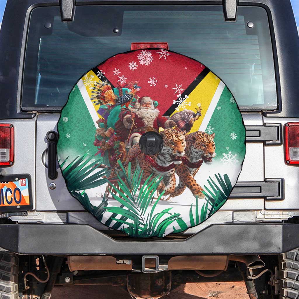 Guyana Flag Spare Tire Cover Christmas Santa Jaguar and National Motto Green Yellow - Wonder Print Shop