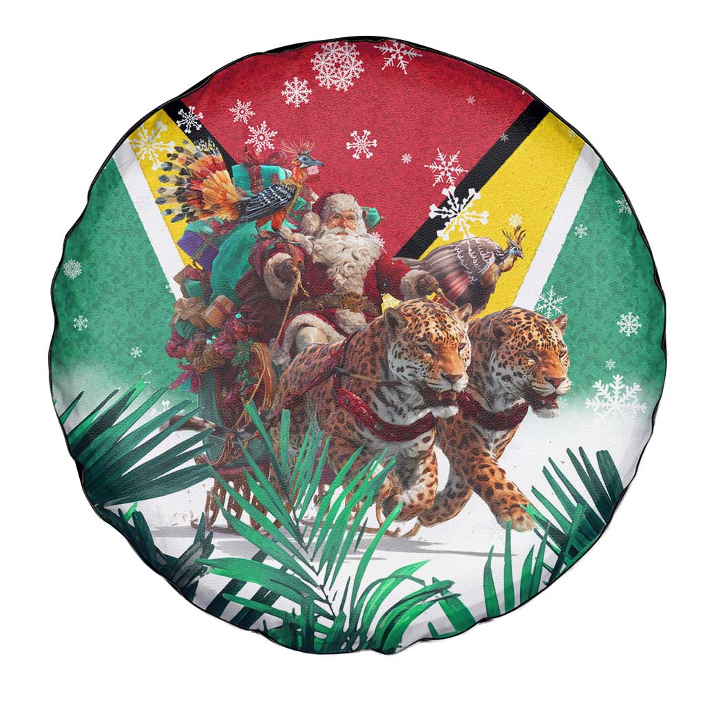 Guyana Flag Spare Tire Cover Christmas Santa Jaguar and National Motto Green Yellow - Wonder Print Shop