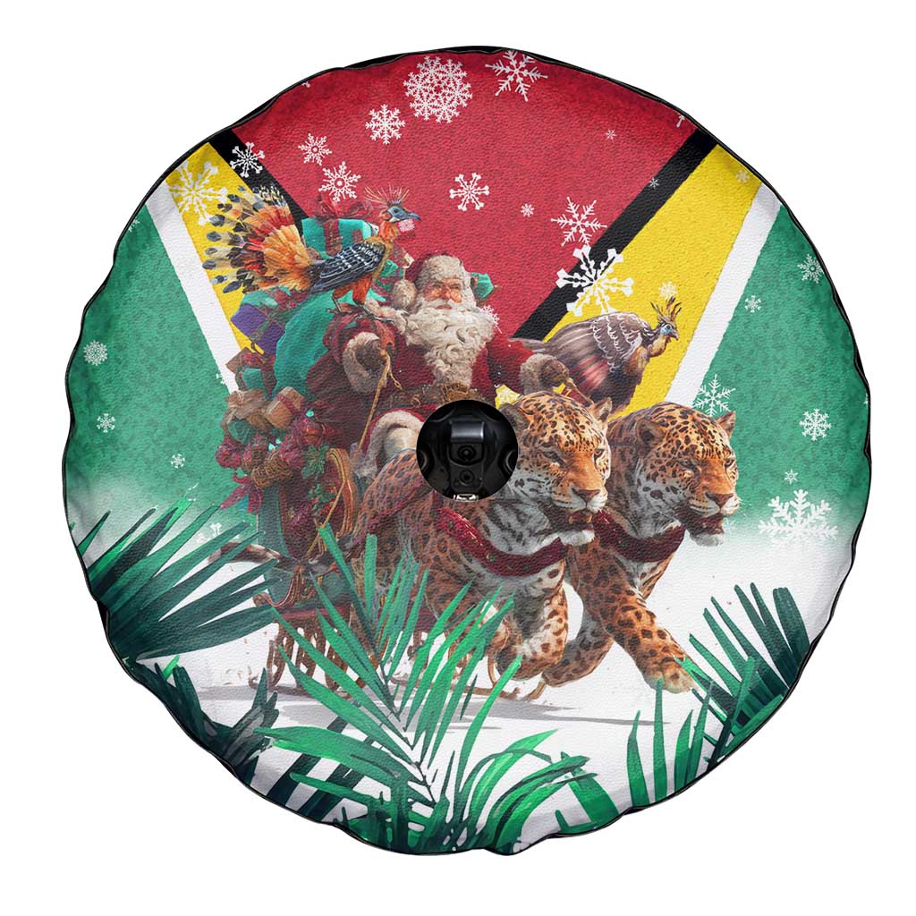 Guyana Flag Spare Tire Cover Christmas Santa Jaguar and National Motto Green Yellow - Wonder Print Shop