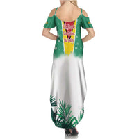 Guyana Flag Summer Maxi Dress Christmas Santa Jaguar and National Motto Green Yellow - Wonder Print Shop