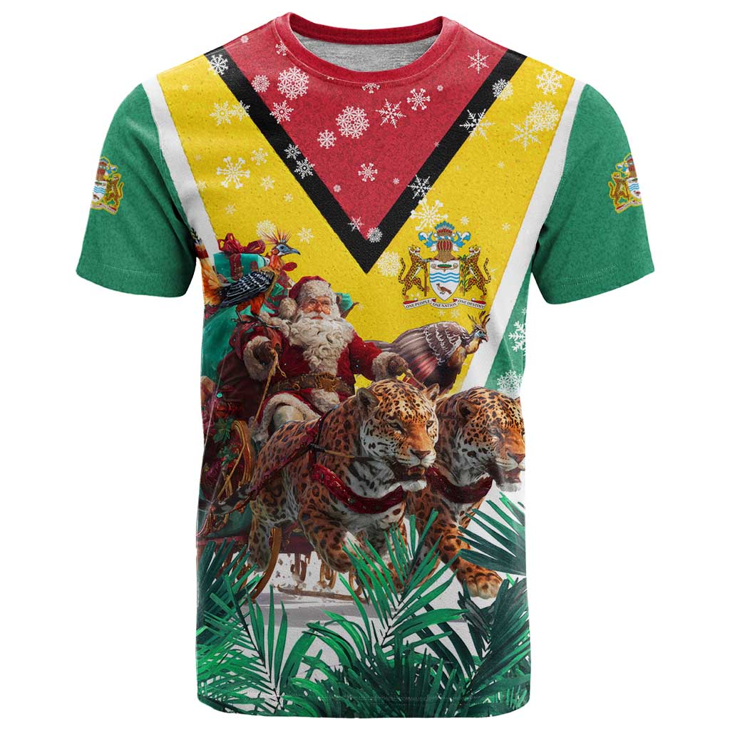 Guyana Flag T Shirt Christmas Santa Jaguar and National Motto Green Yellow - Wonder Print Shop
