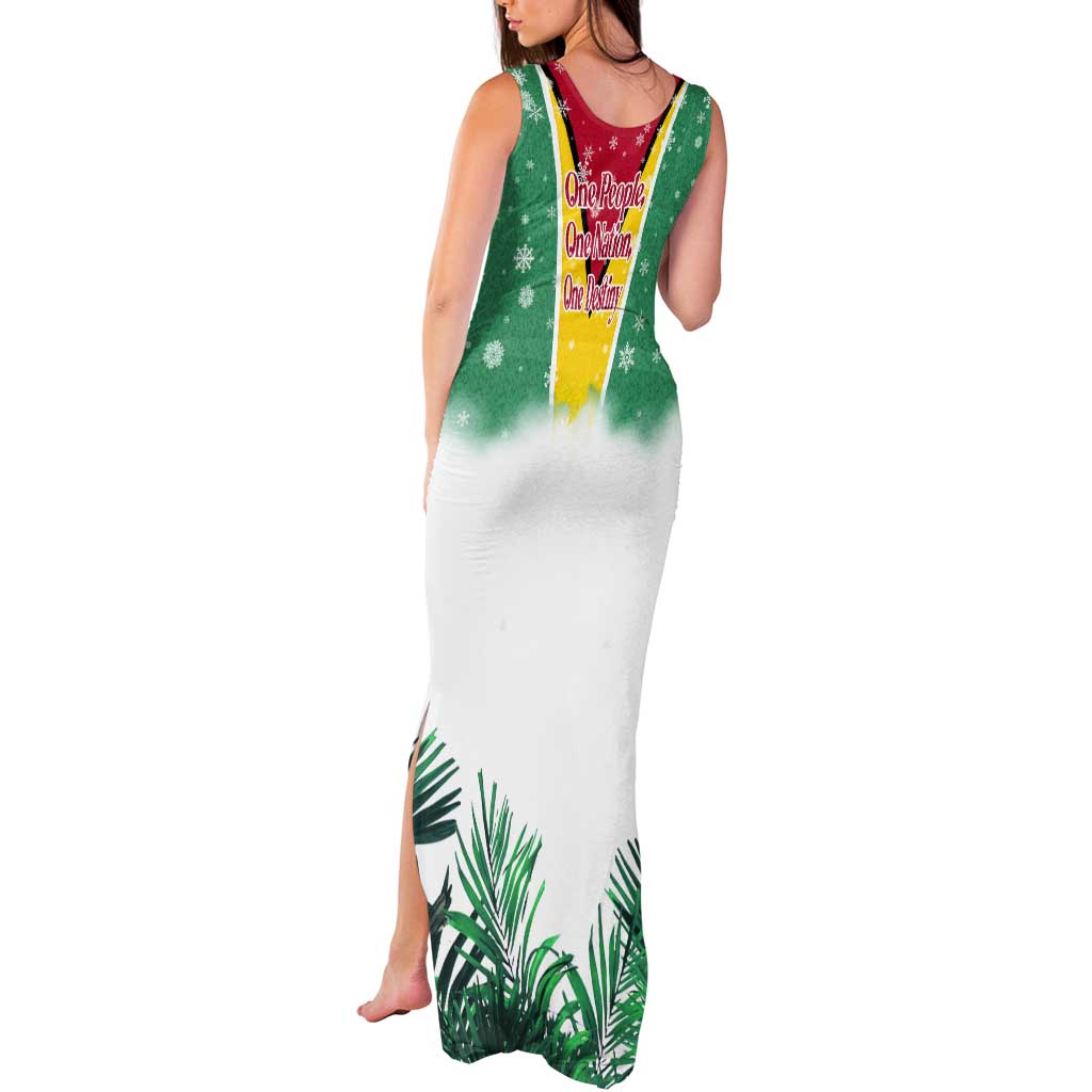 Guyana Flag Tank Maxi Dress Christmas Santa Jaguar and National Motto Green Yellow - Wonder Print Shop