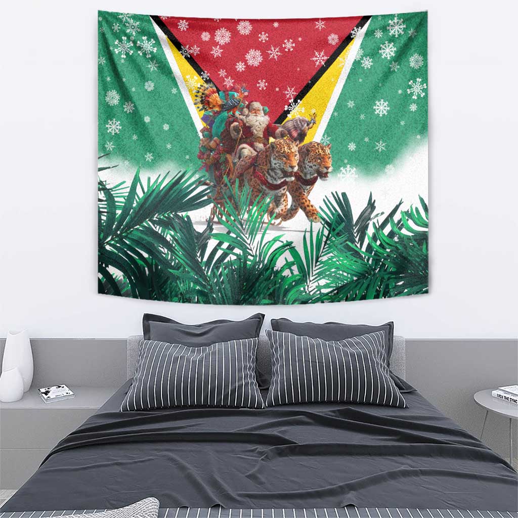 Guyana Flag Tapestry Christmas Santa Jaguar and National Motto Green Yellow - Wonder Print Shop