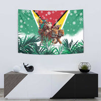 Guyana Flag Tapestry Christmas Santa Jaguar and National Motto Green Yellow - Wonder Print Shop