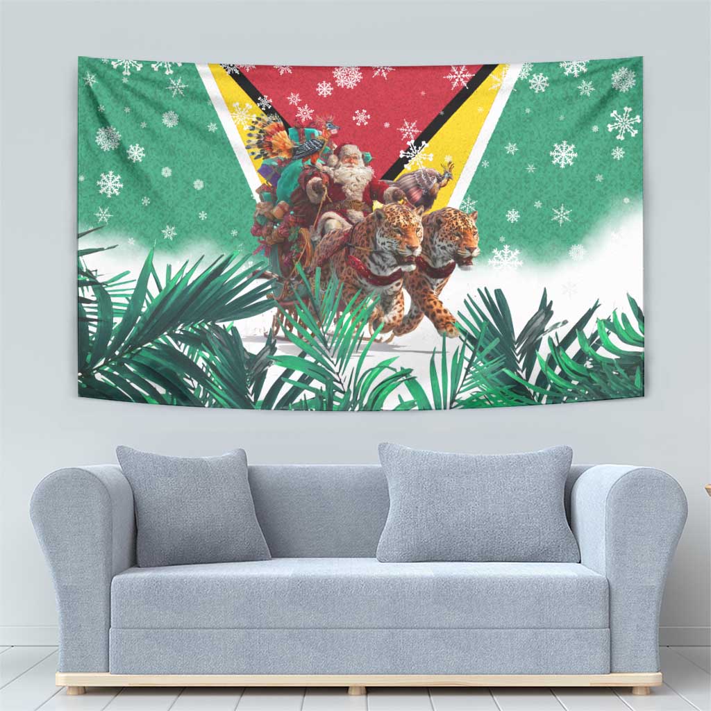 Guyana Flag Tapestry Christmas Santa Jaguar and National Motto Green Yellow - Wonder Print Shop