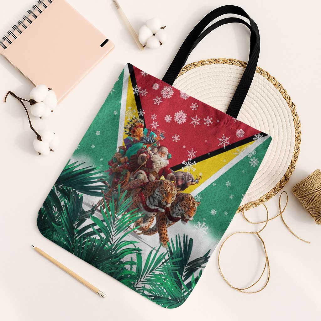 Guyana Flag Tote Bag Christmas Santa Jaguar and National Motto Green Yellow - Wonder Print Shop