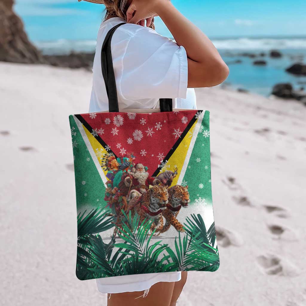 Guyana Flag Tote Bag Christmas Santa Jaguar and National Motto Green Yellow - Wonder Print Shop