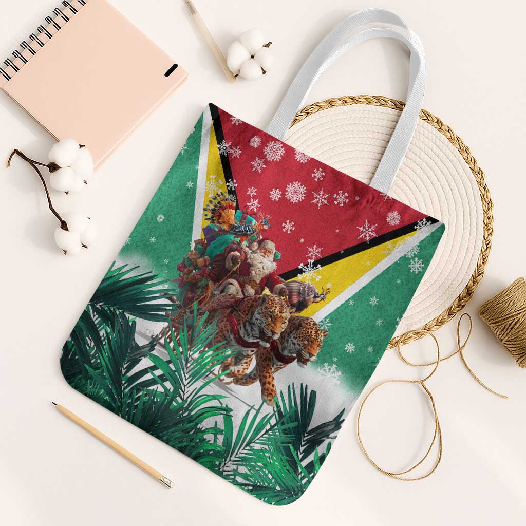 Guyana Flag Tote Bag Christmas Santa Jaguar and National Motto Green Yellow - Wonder Print Shop
