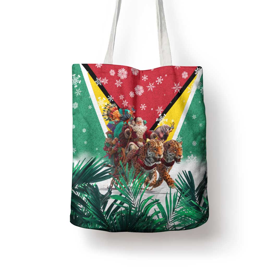Guyana Flag Tote Bag Christmas Santa Jaguar and National Motto Green Yellow - Wonder Print Shop