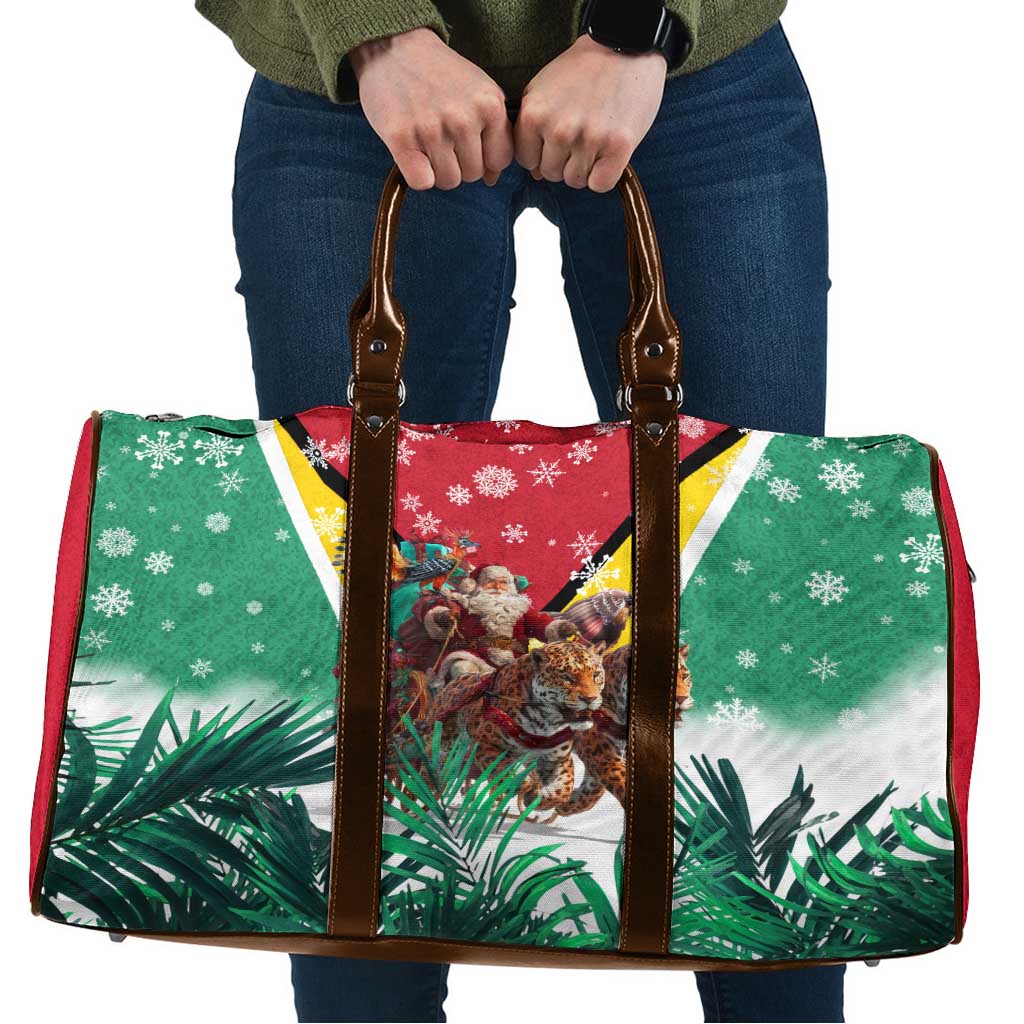 Guyana Flag Travel Bag Christmas Santa Jaguar and National Motto Green Yellow - Wonder Print Shop