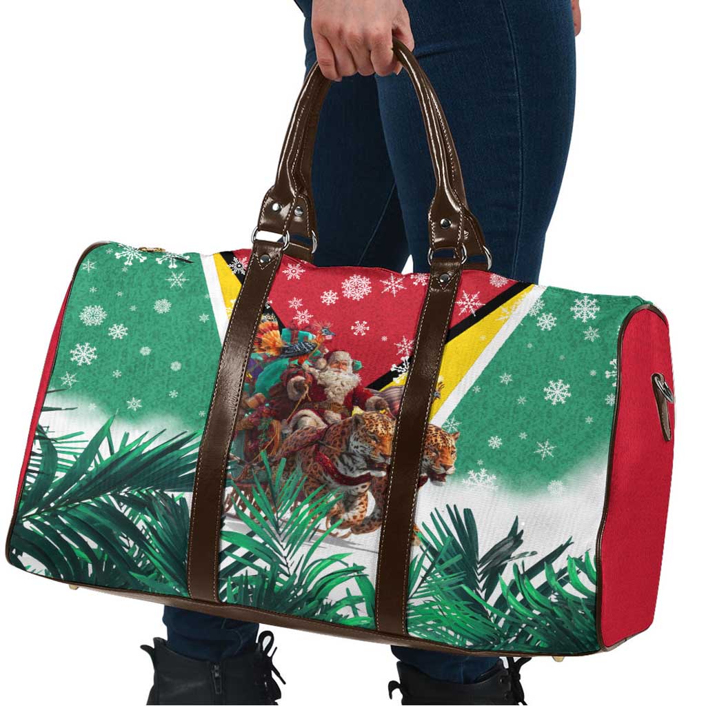 Guyana Flag Travel Bag Christmas Santa Jaguar and National Motto Green Yellow - Wonder Print Shop