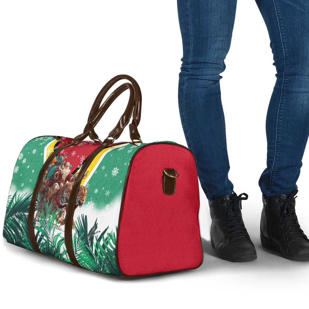 Guyana Flag Travel Bag Christmas Santa Jaguar and National Motto Green Yellow - Wonder Print Shop