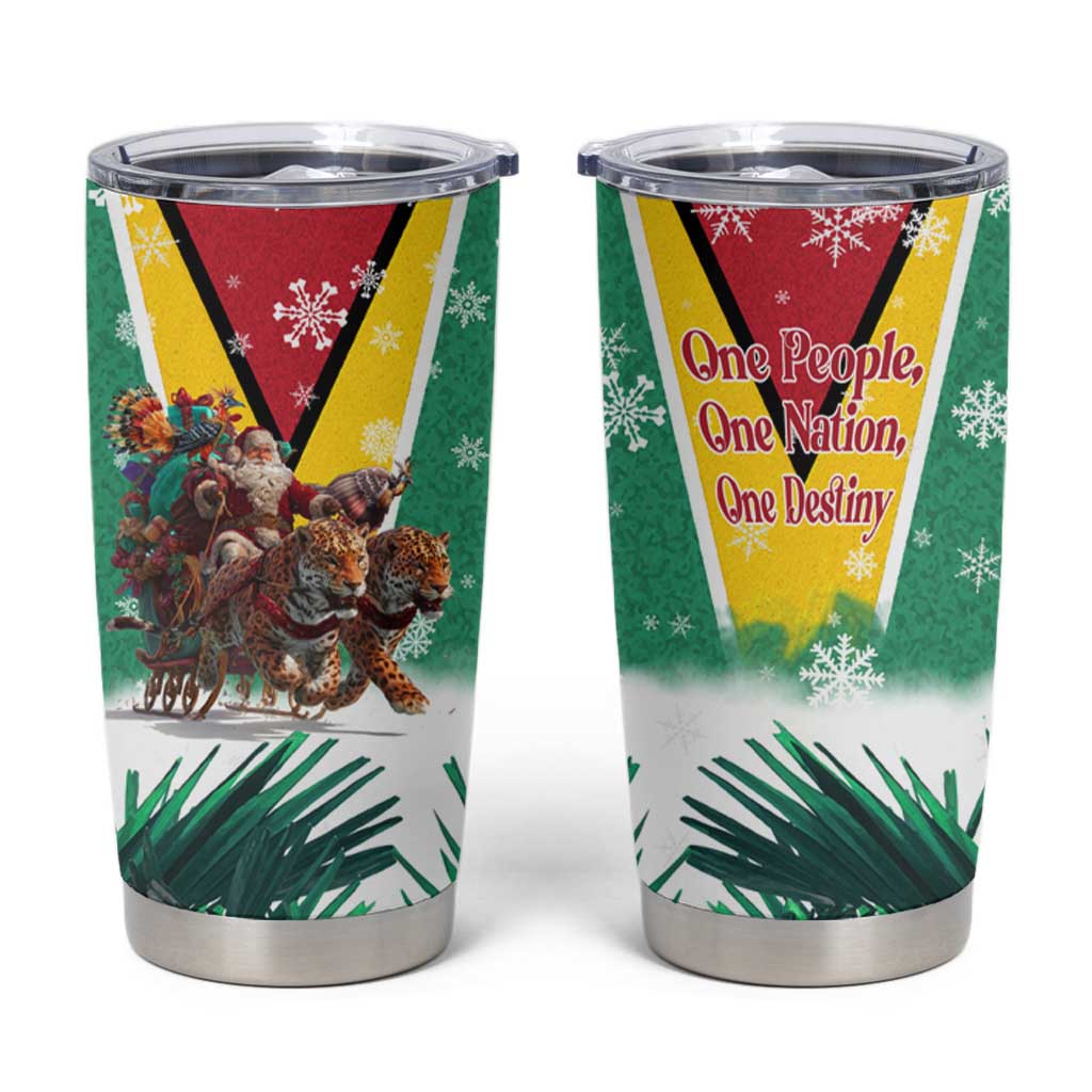 Guyana Flag Tumbler Cup Christmas Santa Jaguar and National Motto Green Yellow - Wonder Print Shop