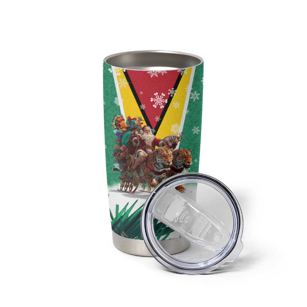 Guyana Flag Tumbler Cup Christmas Santa Jaguar and National Motto Green Yellow - Wonder Print Shop