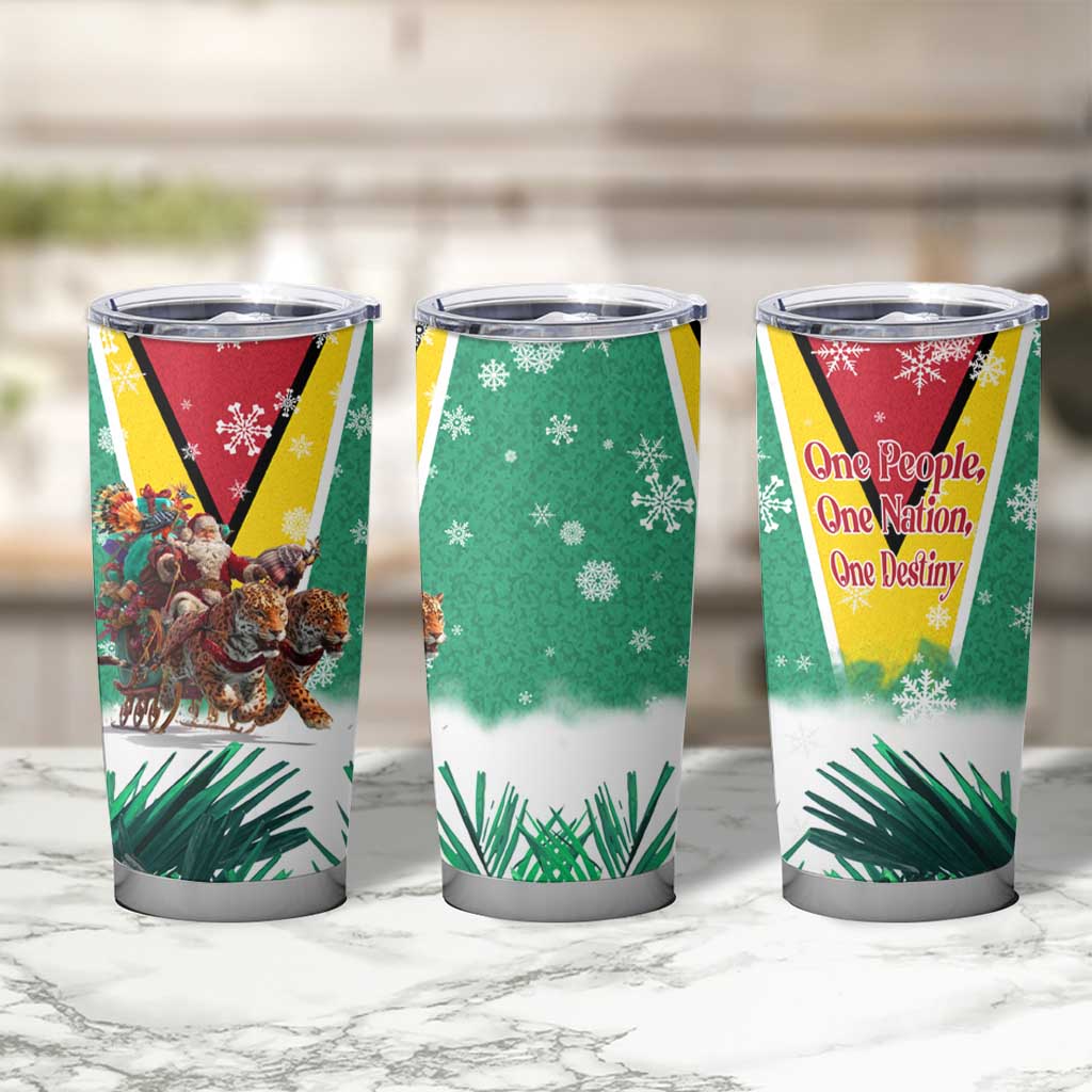 Guyana Flag Tumbler Cup Christmas Santa Jaguar and National Motto Green Yellow - Wonder Print Shop