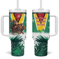 Guyana Flag Tumbler With Handle Christmas Santa Jaguar and National Motto Green Yellow - Wonder Print Shop
