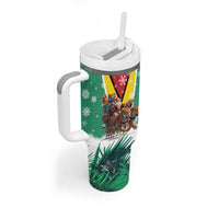 Guyana Flag Tumbler With Handle Christmas Santa Jaguar and National Motto Green Yellow - Wonder Print Shop