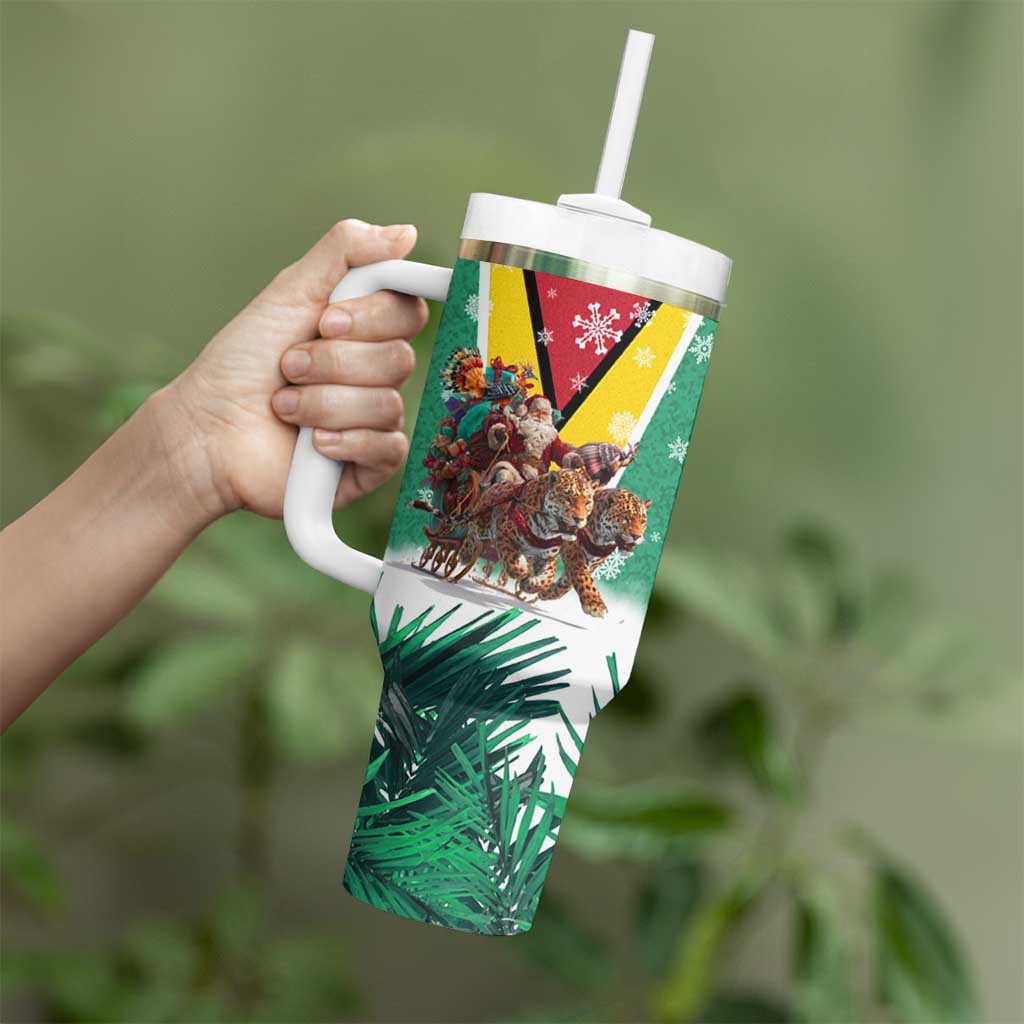 Guyana Flag Tumbler With Handle Christmas Santa Jaguar and National Motto Green Yellow - Wonder Print Shop