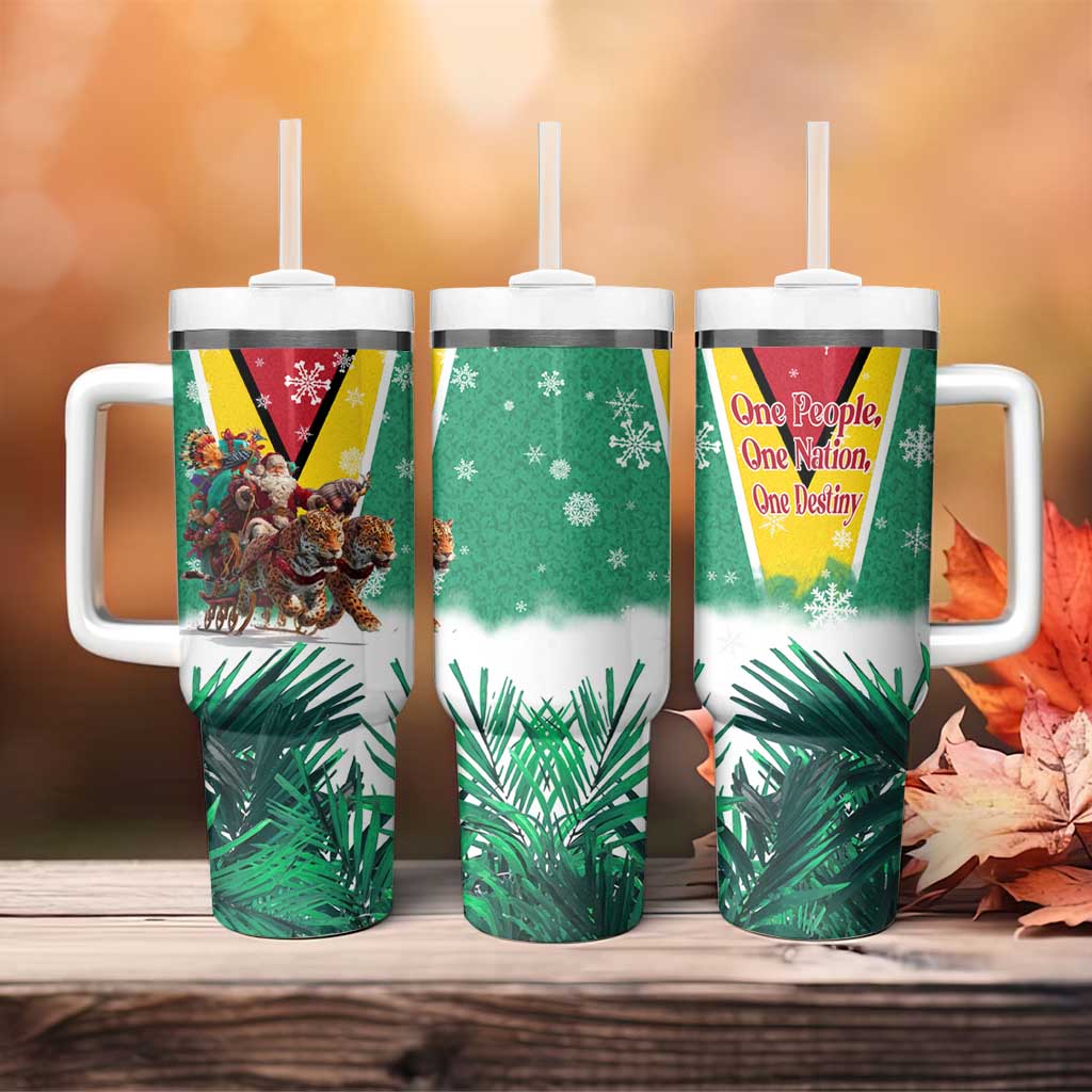 Guyana Flag Tumbler With Handle Christmas Santa Jaguar and National Motto Green Yellow - Wonder Print Shop