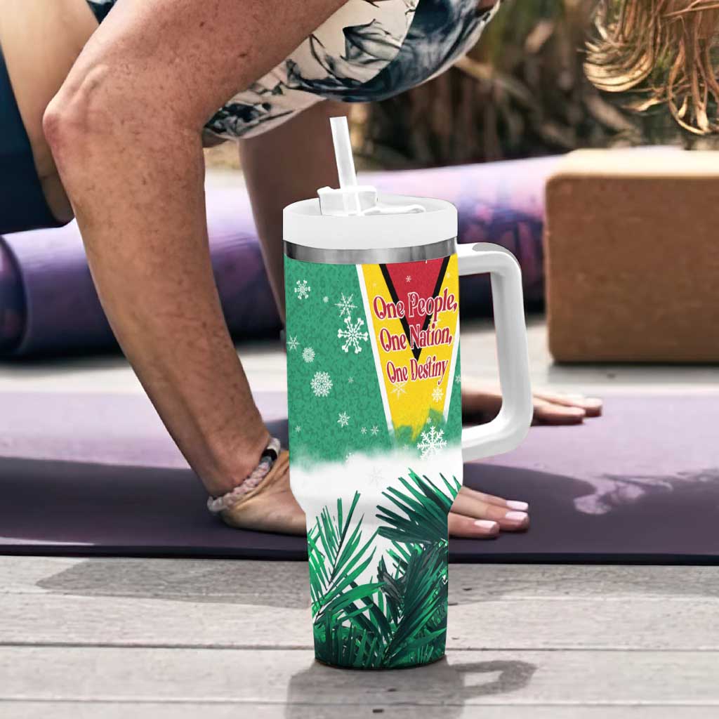 Guyana Flag Tumbler With Handle Christmas Santa Jaguar and National Motto Green Yellow - Wonder Print Shop