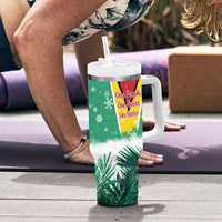 Guyana Flag Tumbler With Handle Christmas Santa Jaguar and National Motto Green Yellow - Wonder Print Shop