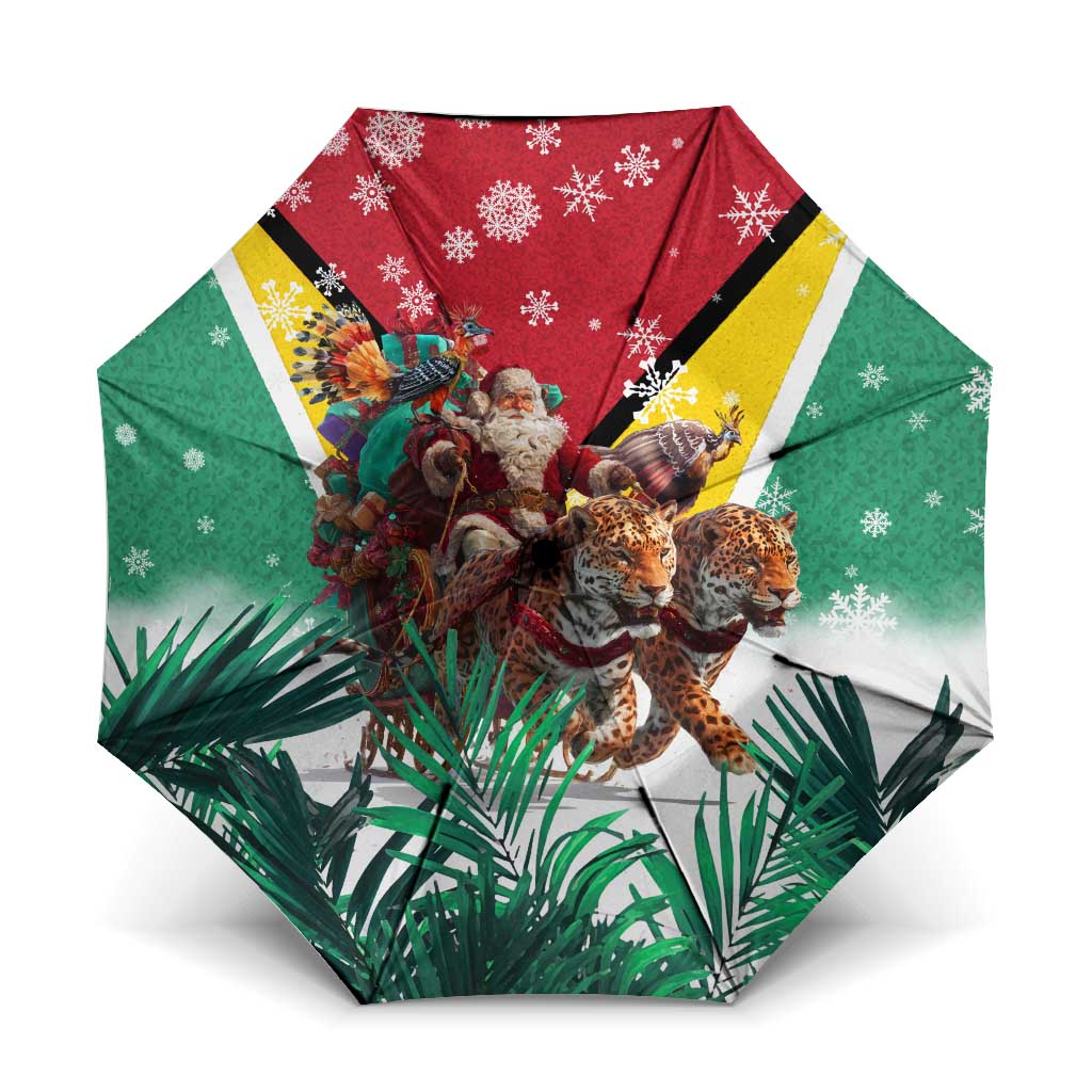 Guyana Flag Umbrella Christmas Santa Jaguar and National Motto Green Yellow - Wonder Print Shop
