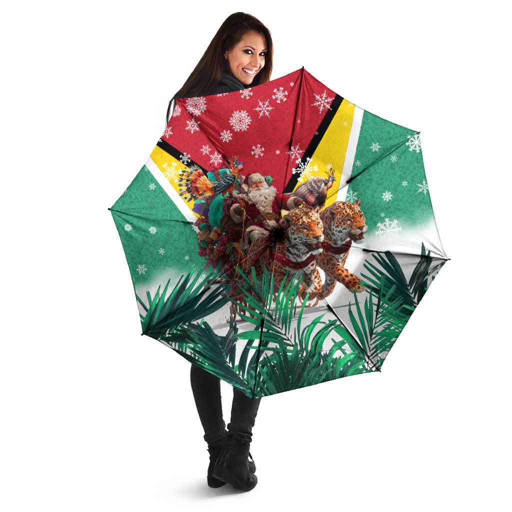 Guyana Flag Umbrella Christmas Santa Jaguar and National Motto Green Yellow - Wonder Print Shop