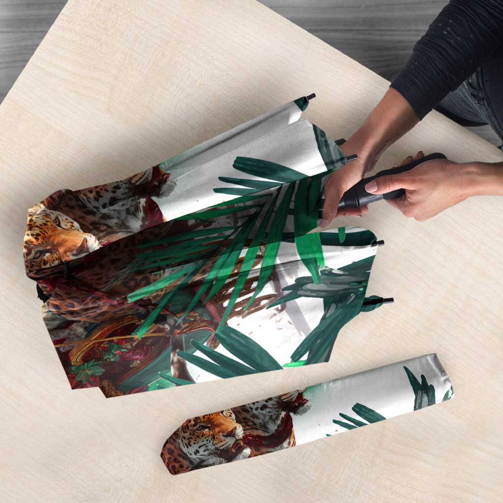 Guyana Flag Umbrella Christmas Santa Jaguar and National Motto Green Yellow - Wonder Print Shop