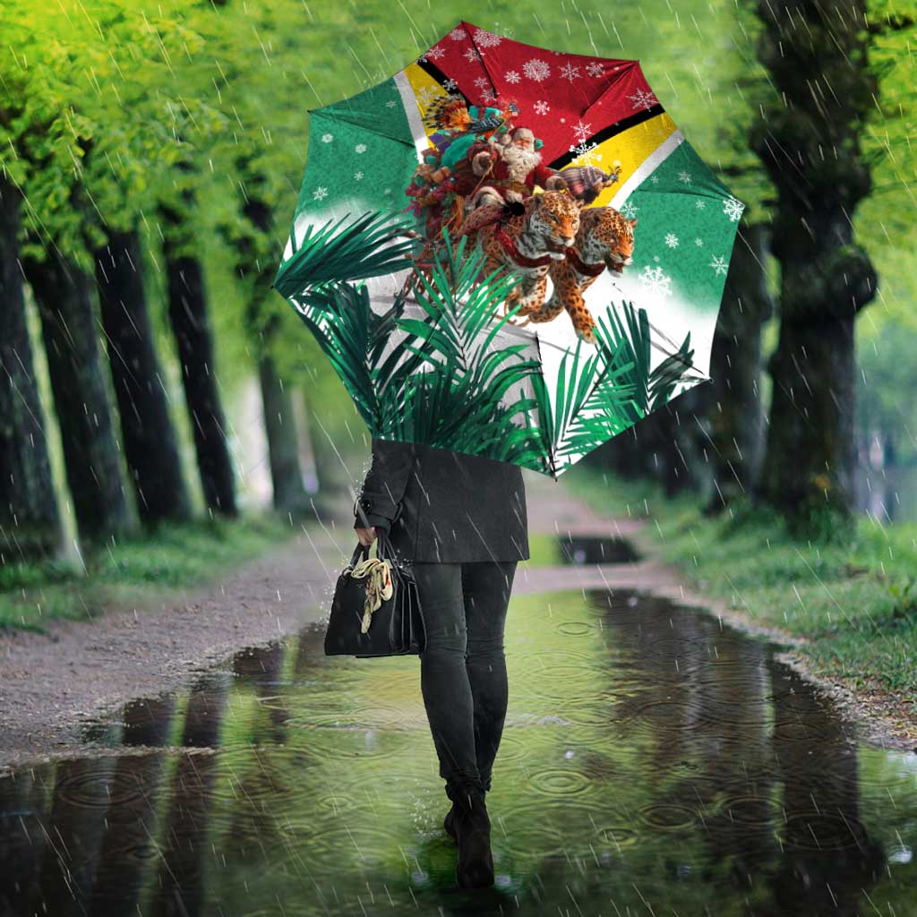 Guyana Flag Umbrella Christmas Santa Jaguar and National Motto Green Yellow - Wonder Print Shop
